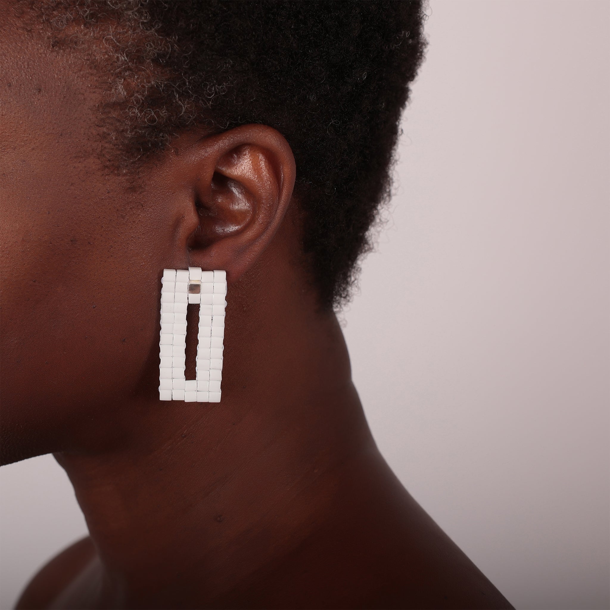White Glass Bead and Silver Nwene Drop Earrings